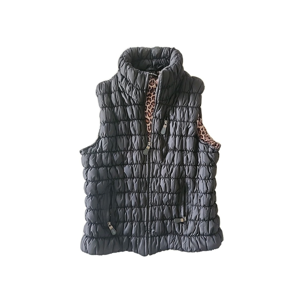 Essentials by Milano Womens XL Quilted Vest Black Puffer Animal print